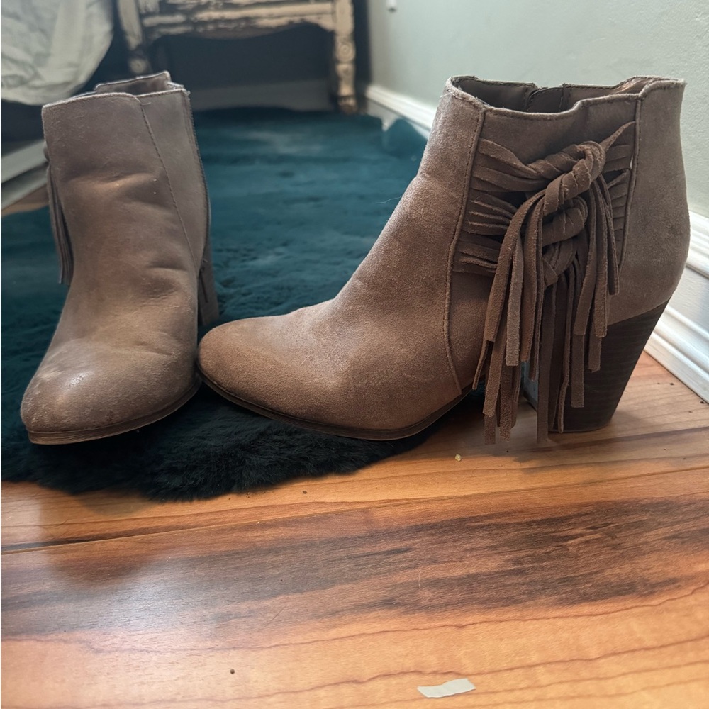 Brown Suede Ankle Boots with Fringe